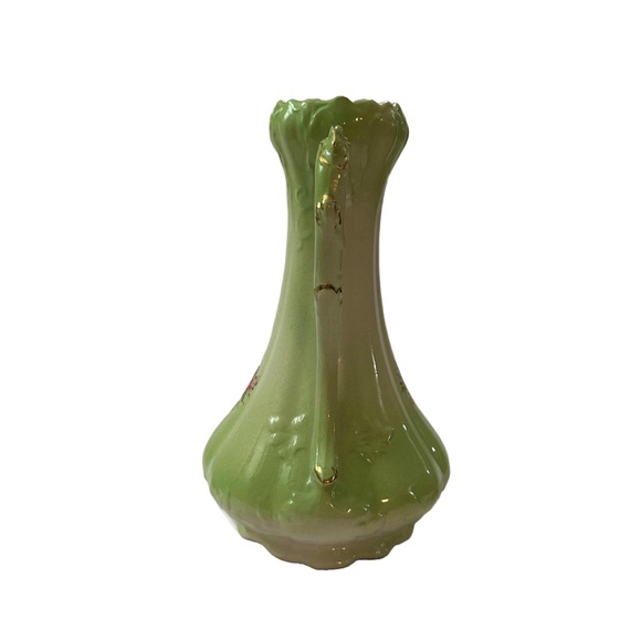 Vintage Antique Green Floral Pitcher and Wash Basin with Gold Trim 1950s - Picture 9 of 16